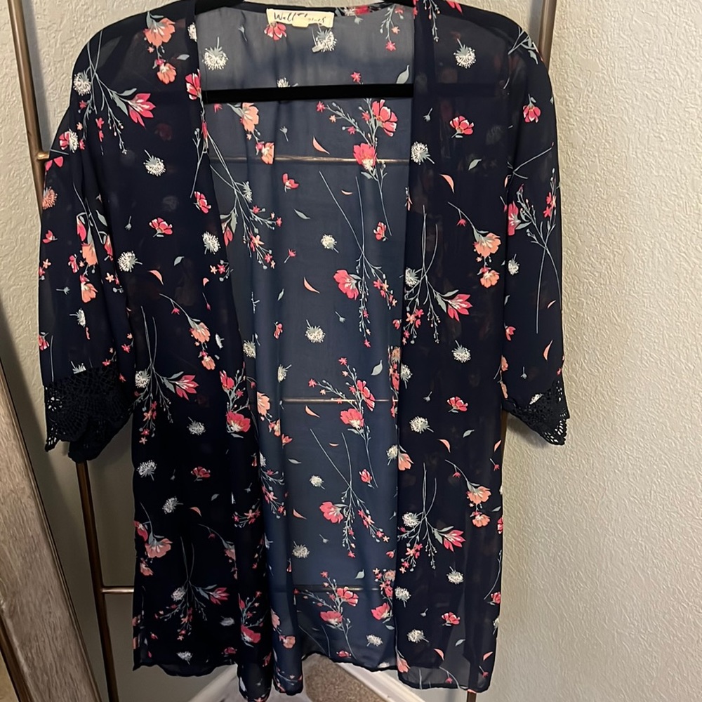 Wallflower Womens Floral Kimono Cardigan